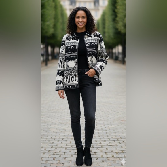 Jane Ashley Black White African Animal Giraffe
Elephant Tapestry Woven Jacket L - Picture 1 of 9